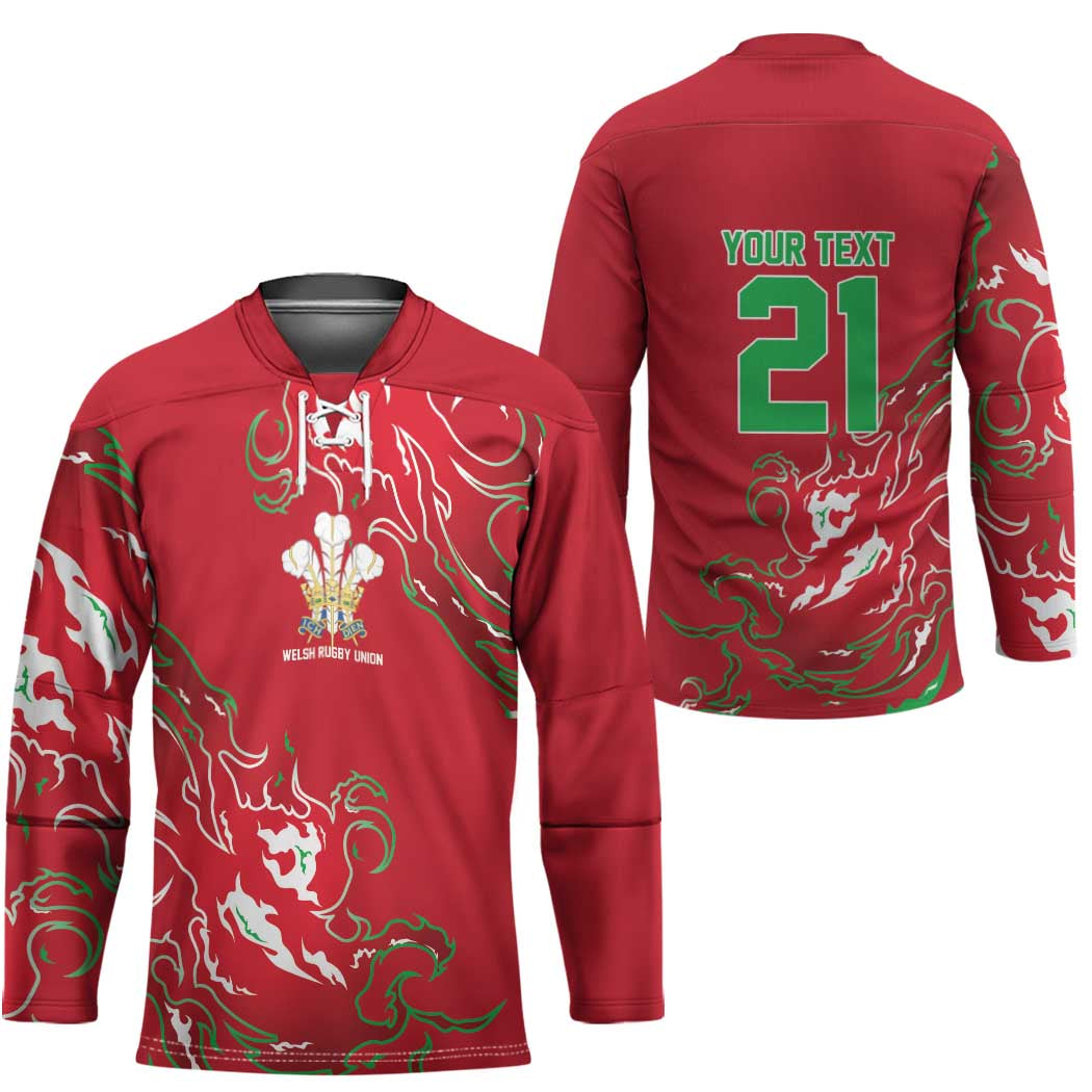 Custom Wales Rugby Pride Hockey Jersey Cymru Three feathers Flame Fire Style