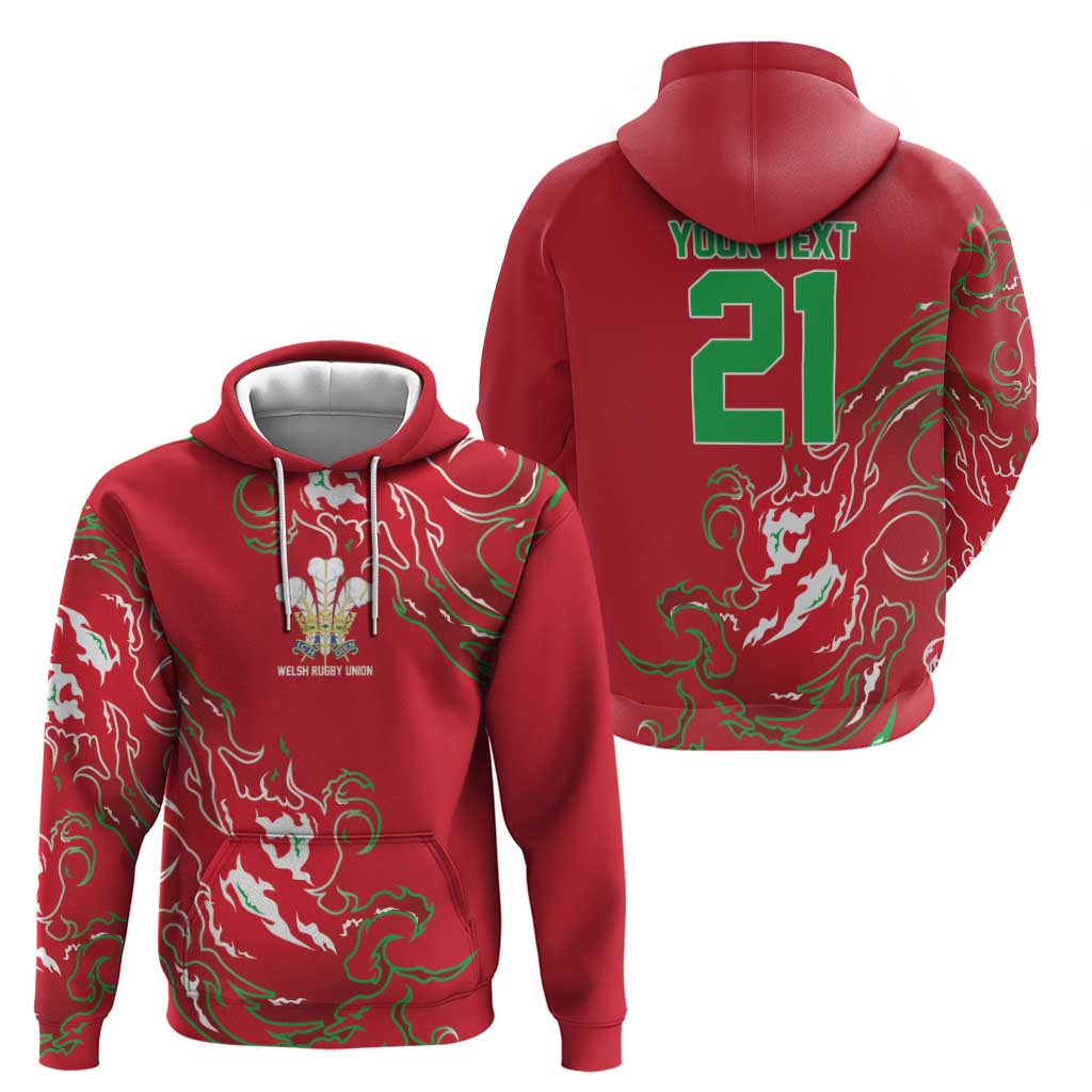 Custom Wales Rugby Pride Hoodie Cymru Three feathers Flame Fire Style