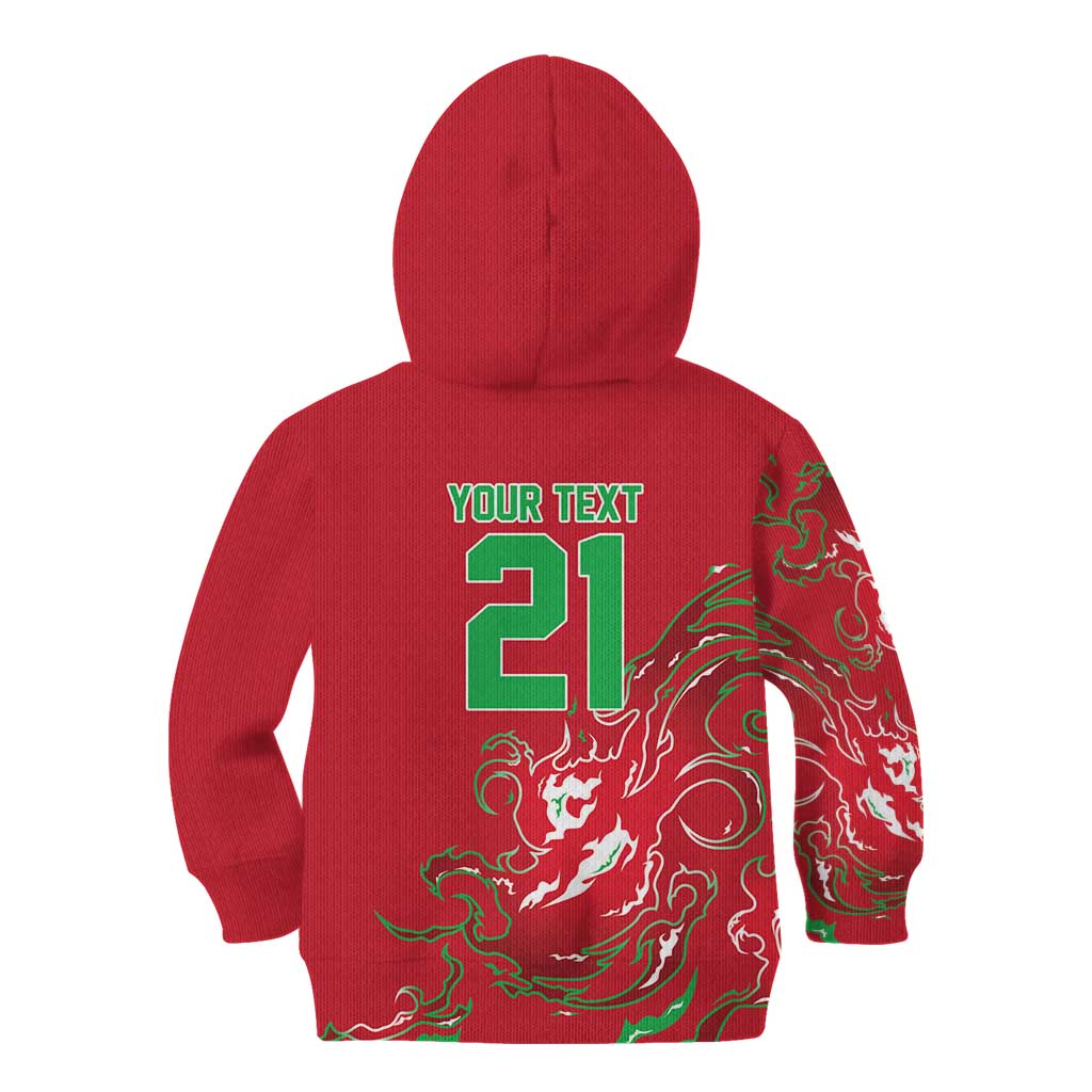 Custom Wales Rugby Pride Kid Hoodie Cymru Three feathers Flame Fire Style