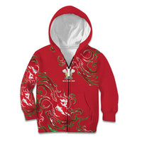 Custom Wales Rugby Pride Kid Hoodie Cymru Three feathers Flame Fire Style