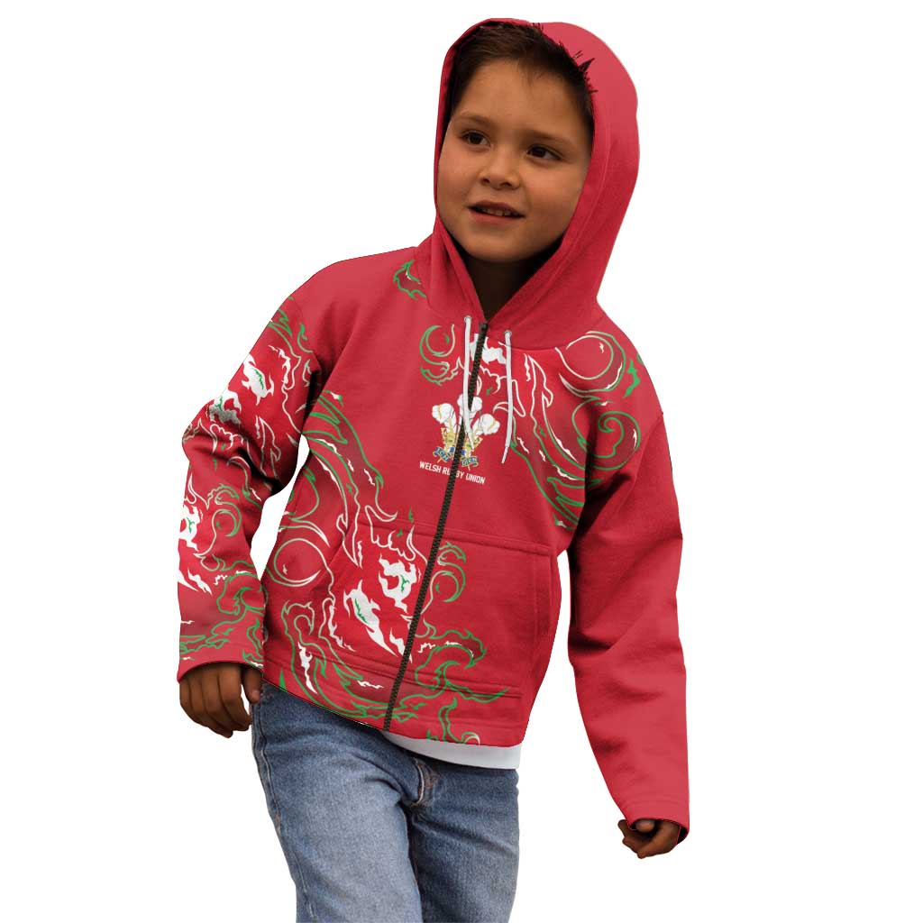 Custom Wales Rugby Pride Kid Hoodie Cymru Three feathers Flame Fire Style