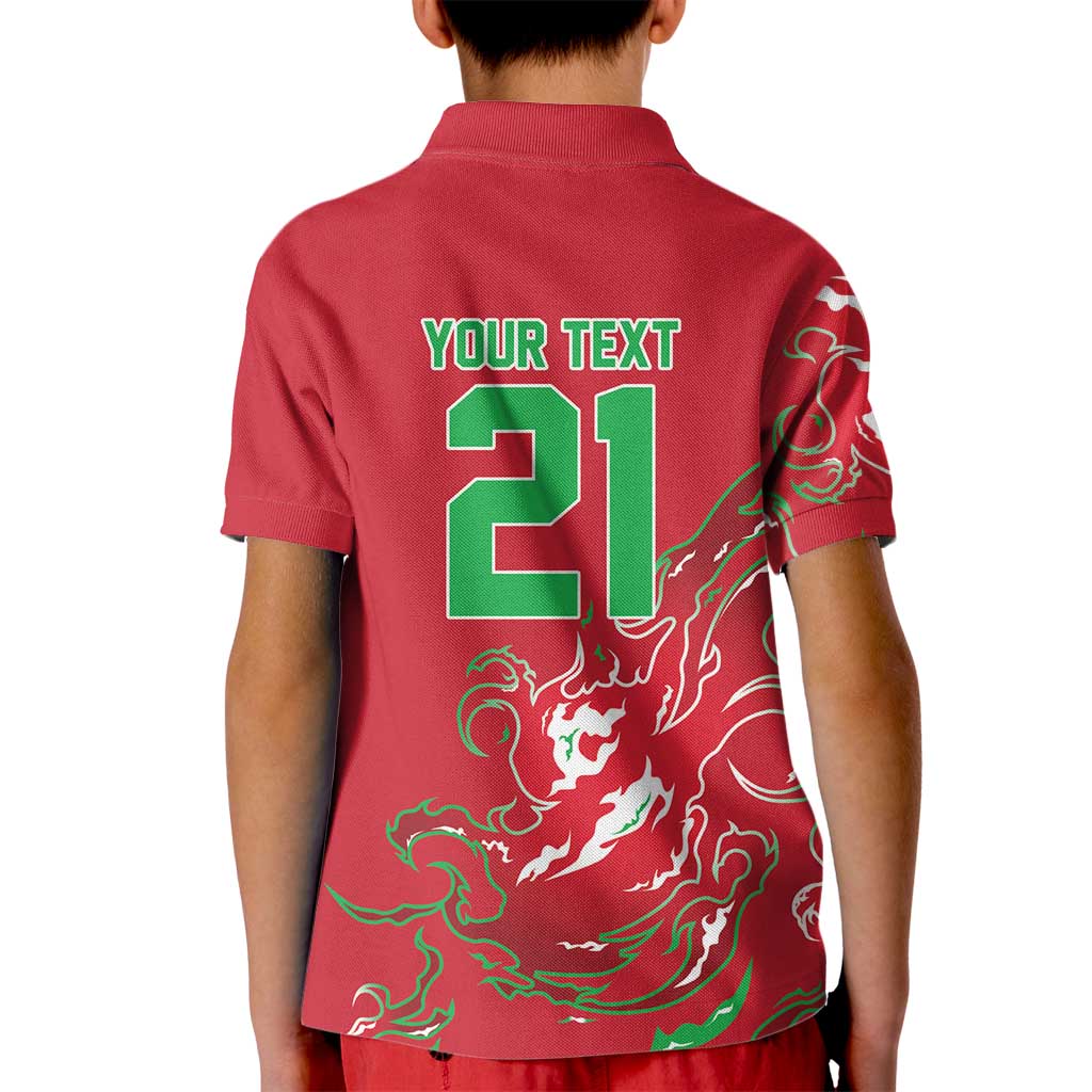 Custom Wales Rugby Pride Kid Polo Shirt Cymru Three feathers Flame Fire Style