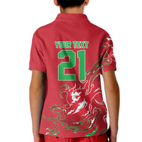 Custom Wales Rugby Pride Kid Polo Shirt Cymru Three feathers Flame Fire Style