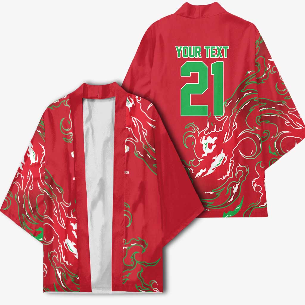 Custom Wales Rugby Pride Kimono Cymru Three feathers Flame Fire Style