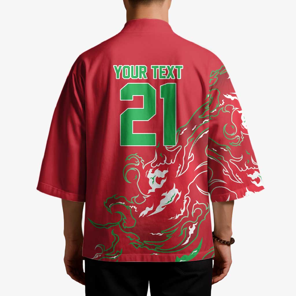 Custom Wales Rugby Pride Kimono Cymru Three feathers Flame Fire Style