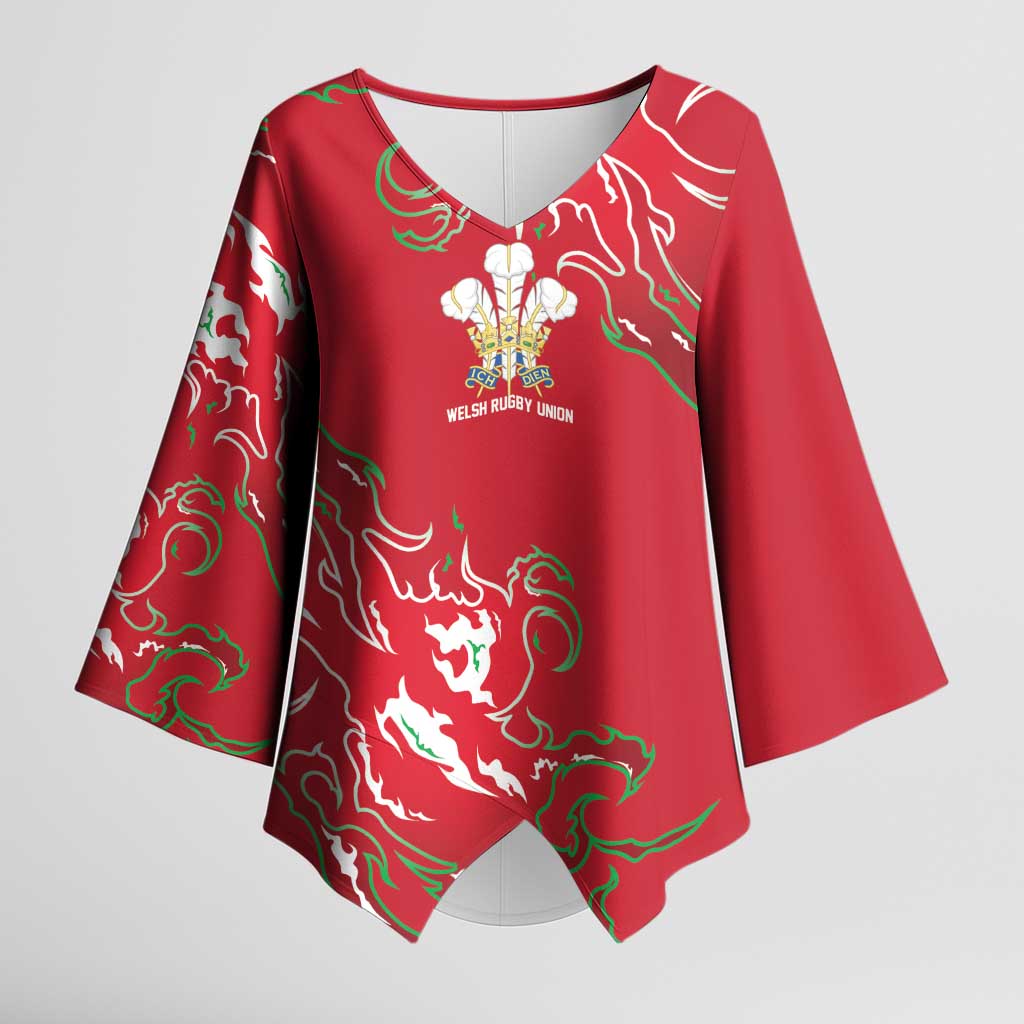 Custom Wales Rugby Pride Kimono Sleeve Blouse Cymru Three feathers Flame Fire Style