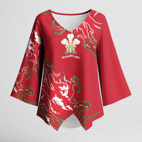 Custom Wales Rugby Pride Kimono Sleeve Blouse Cymru Three feathers Flame Fire Style