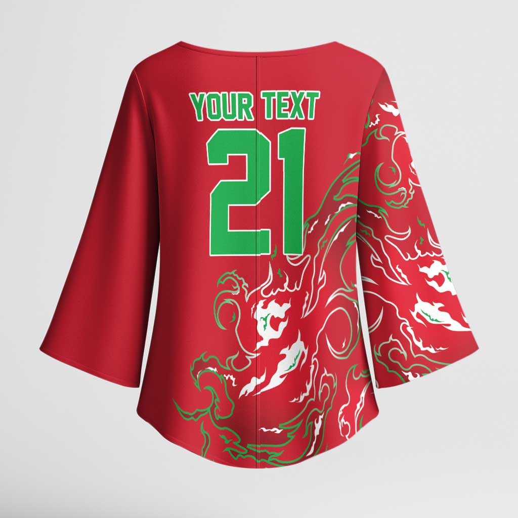 Custom Wales Rugby Pride Kimono Sleeve Blouse Cymru Three feathers Flame Fire Style