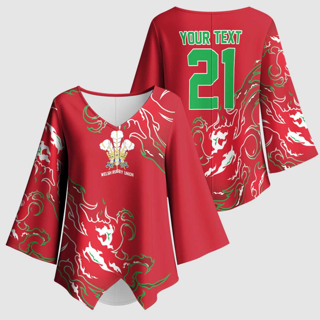 Custom Wales Rugby Pride Kimono Sleeve Blouse Cymru Three feathers Flame Fire Style
