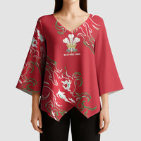 Custom Wales Rugby Pride Kimono Sleeve Blouse Cymru Three feathers Flame Fire Style