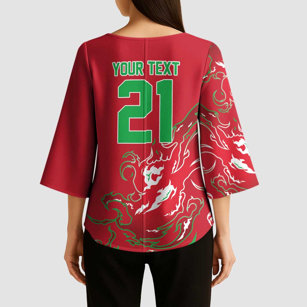 Custom Wales Rugby Pride Kimono Sleeve Blouse Cymru Three feathers Flame Fire Style