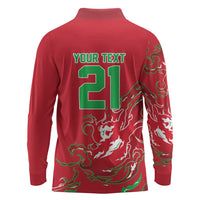 Custom Wales Rugby Pride Long Sleeve Polo Shirt Cymru Three feathers Flame Fire Style