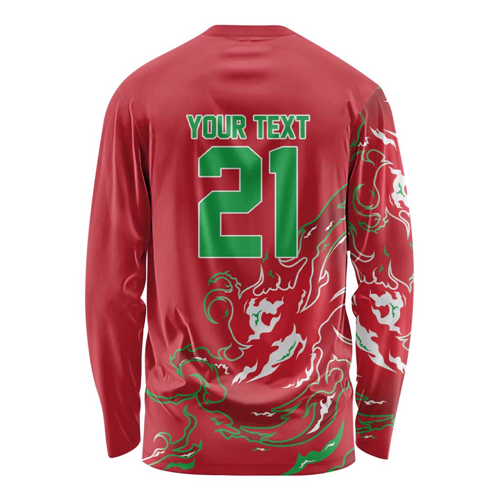 Custom Wales Rugby Pride Long Sleeve Shirt Cymru Three feathers Flame Fire Style