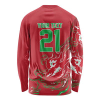 Custom Wales Rugby Pride Long Sleeve Shirt Cymru Three feathers Flame Fire Style