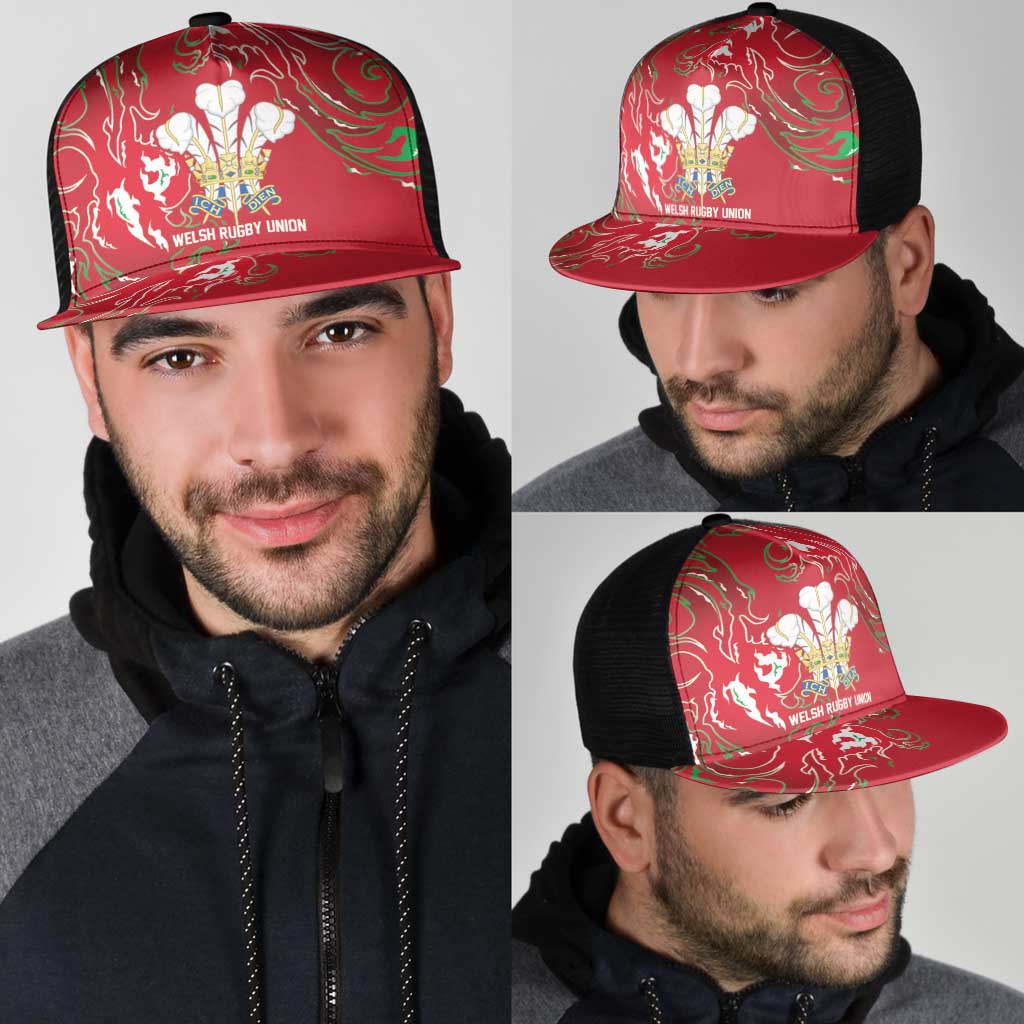 Wales Rugby Pride Mesh Trucker Cap Cymru Three feathers Flame Fire Style