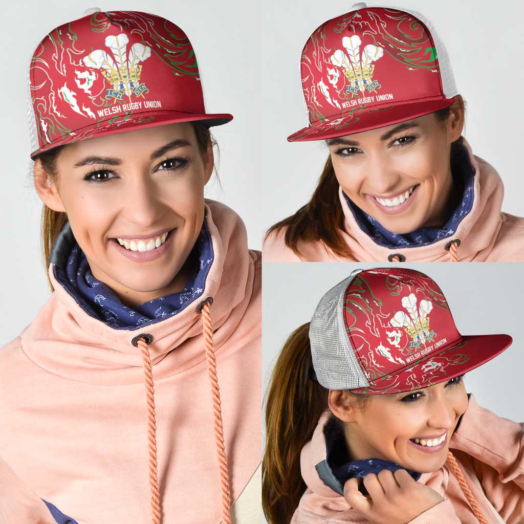 Wales Rugby Pride Mesh Trucker Cap Cymru Three feathers Flame Fire Style