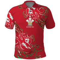 Custom Wales Rugby Pride Polo Shirt Cymru Three feathers Flame Fire Style