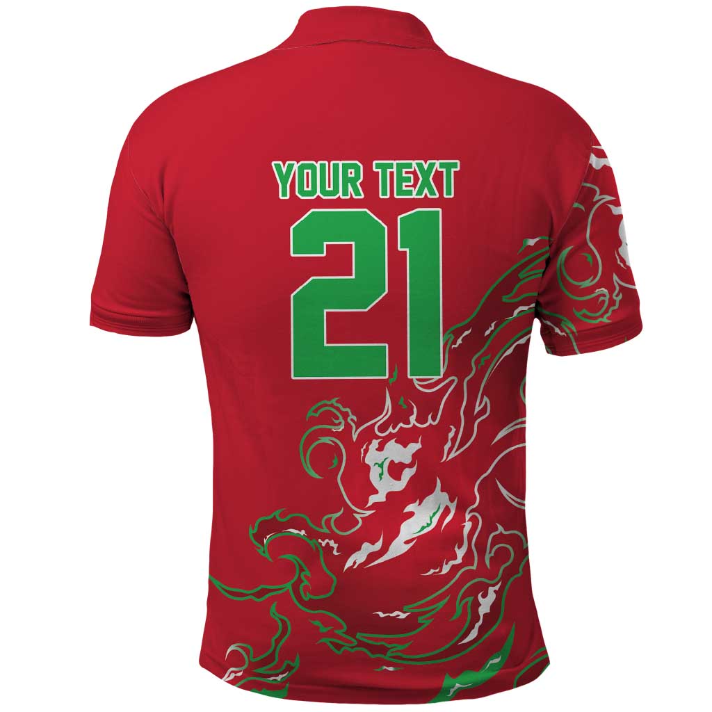 Custom Wales Rugby Pride Polo Shirt Cymru Three feathers Flame Fire Style