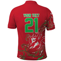 Custom Wales Rugby Pride Polo Shirt Cymru Three feathers Flame Fire Style