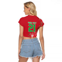 Custom Wales Rugby Pride Raglan Cropped T Shirt Cymru Three feathers Flame Fire Style