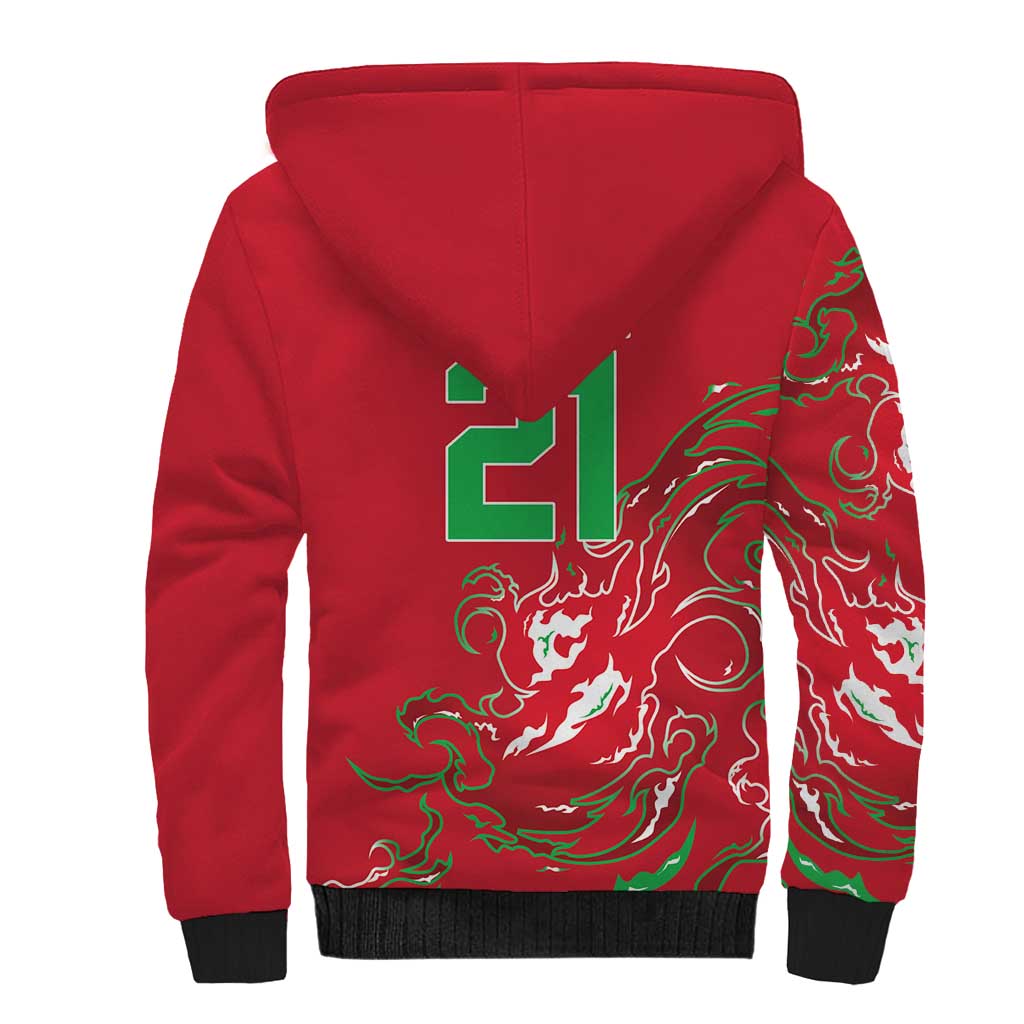 Custom Wales Rugby Pride Sherpa Hoodie Cymru Three feathers Flame Fire Style