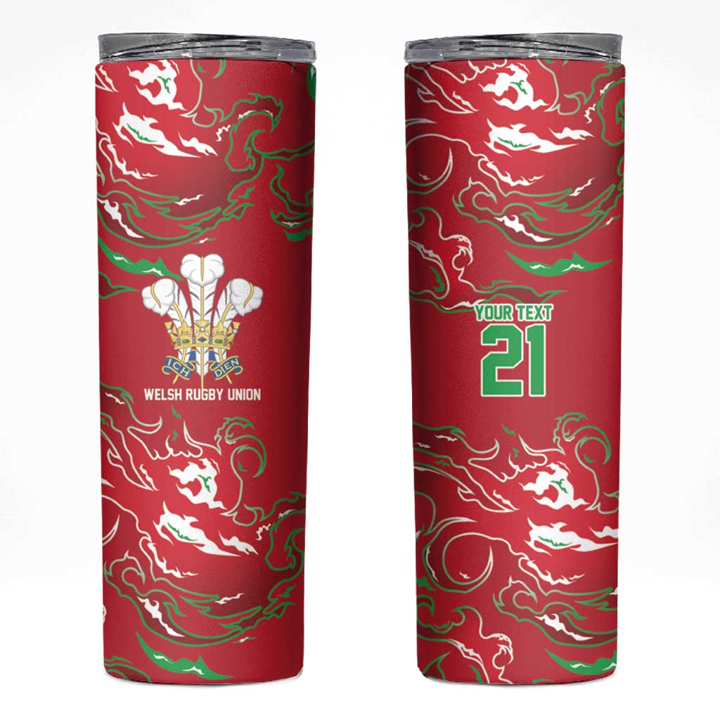 Custom Wales Rugby Pride Skinny Tumbler Cymru Three feathers Flame Fire Style