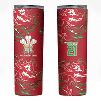 Custom Wales Rugby Pride Skinny Tumbler Cymru Three feathers Flame Fire Style