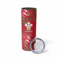 Custom Wales Rugby Pride Skinny Tumbler Cymru Three feathers Flame Fire Style