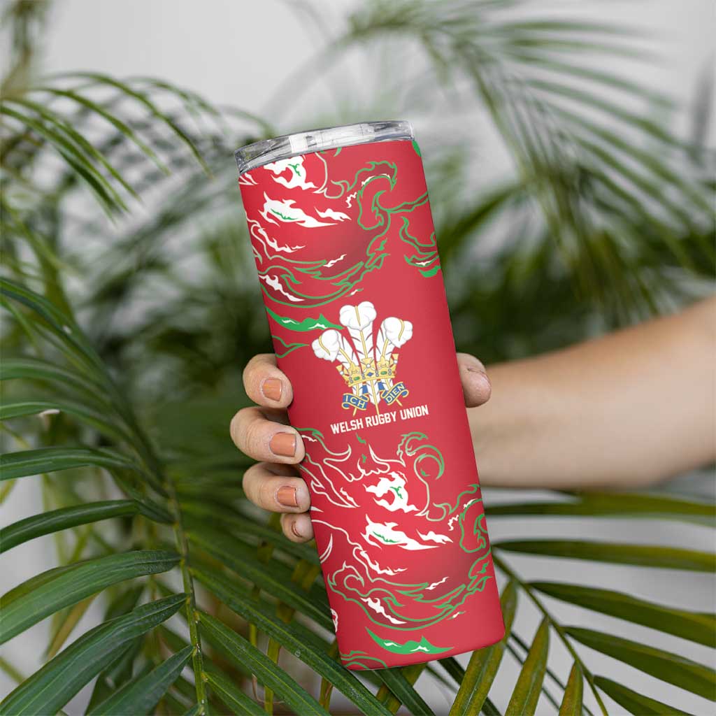 Custom Wales Rugby Pride Skinny Tumbler Cymru Three feathers Flame Fire Style