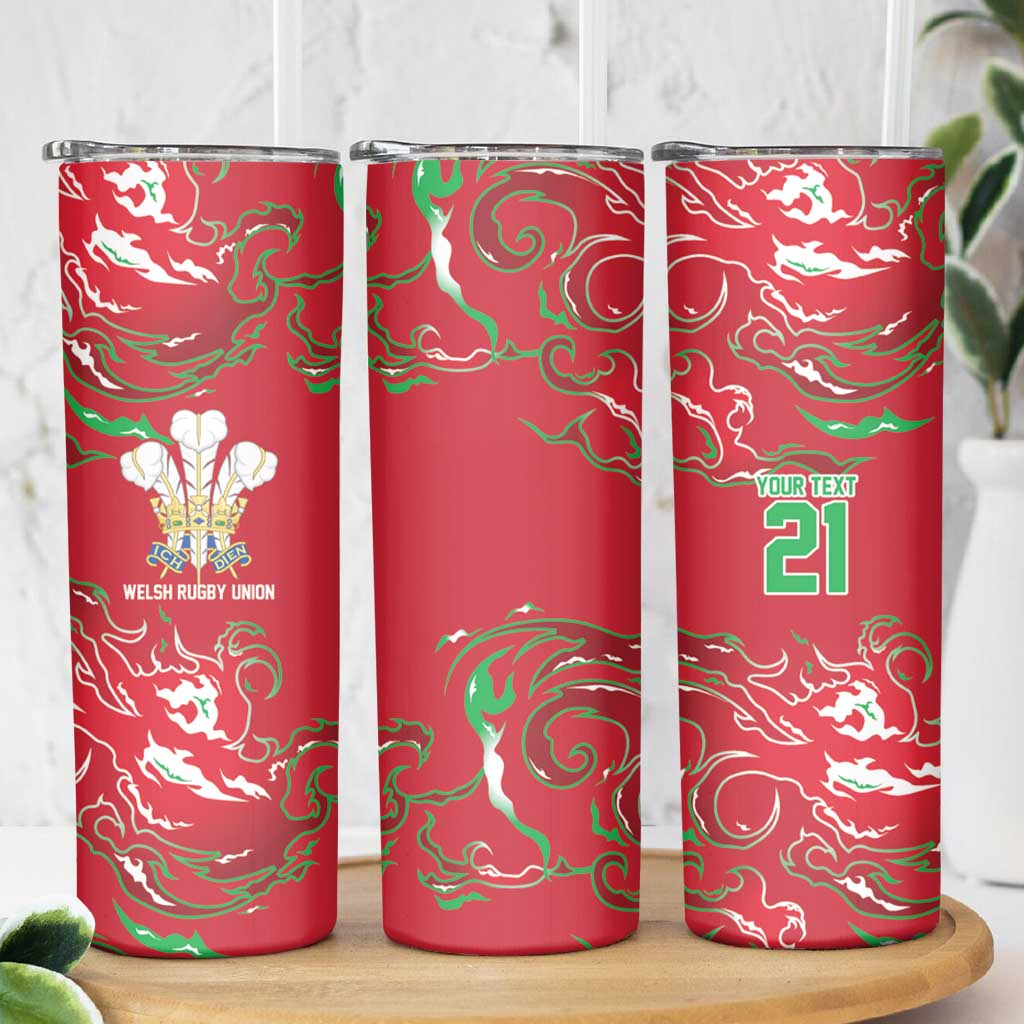 Custom Wales Rugby Pride Skinny Tumbler Cymru Three feathers Flame Fire Style