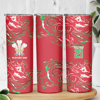 Custom Wales Rugby Pride Skinny Tumbler Cymru Three feathers Flame Fire Style