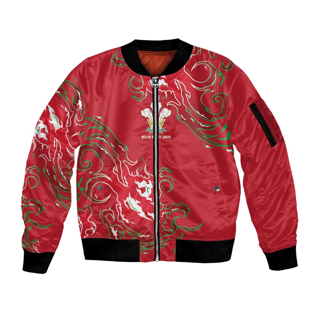 Custom Wales Rugby Pride Sleeve Zip Bomber Jacket Cymru Three feathers Flame Fire Style