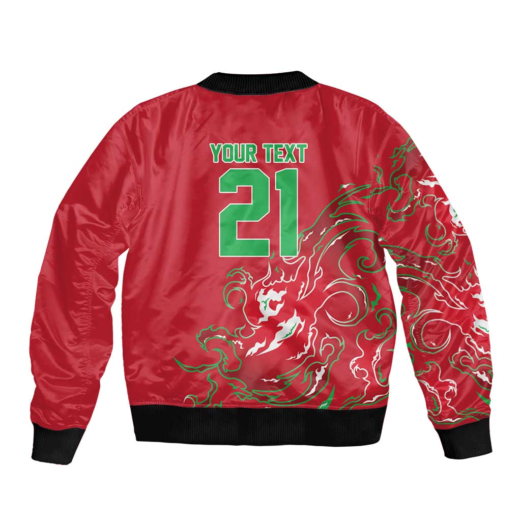 Custom Wales Rugby Pride Sleeve Zip Bomber Jacket Cymru Three feathers Flame Fire Style