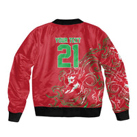 Custom Wales Rugby Pride Sleeve Zip Bomber Jacket Cymru Three feathers Flame Fire Style
