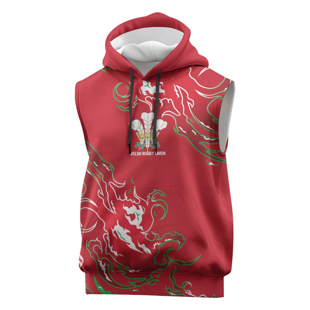 Custom Wales Rugby Pride Sleeveless Hoodie Cymru Three feathers Flame Fire Style