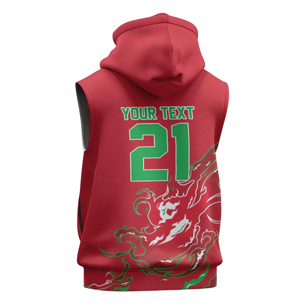Custom Wales Rugby Pride Sleeveless Hoodie Cymru Three feathers Flame Fire Style