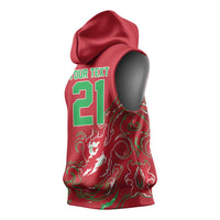 Custom Wales Rugby Pride Sleeveless Hoodie Cymru Three feathers Flame Fire Style