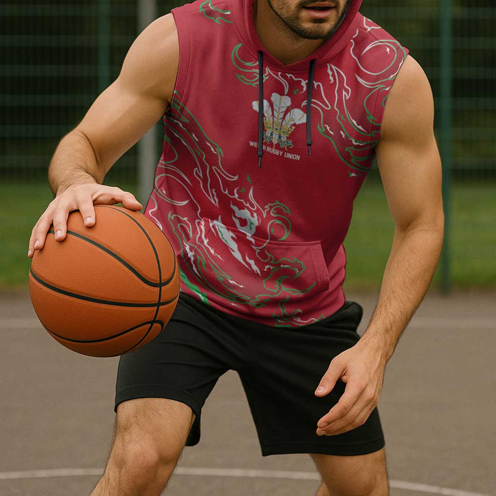 Custom Wales Rugby Pride Sleeveless Hoodie Cymru Three feathers Flame Fire Style