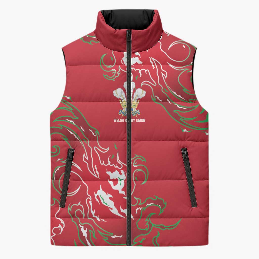Custom Wales Rugby Pride Sleeveless Puffer Jacket Cymru Three feathers Flame Fire Style
