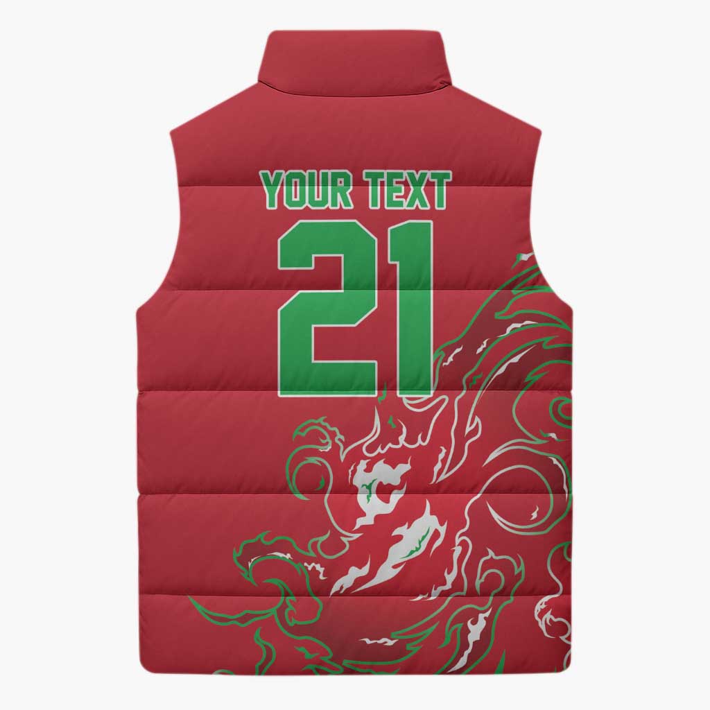 Custom Wales Rugby Pride Sleeveless Puffer Jacket Cymru Three feathers Flame Fire Style