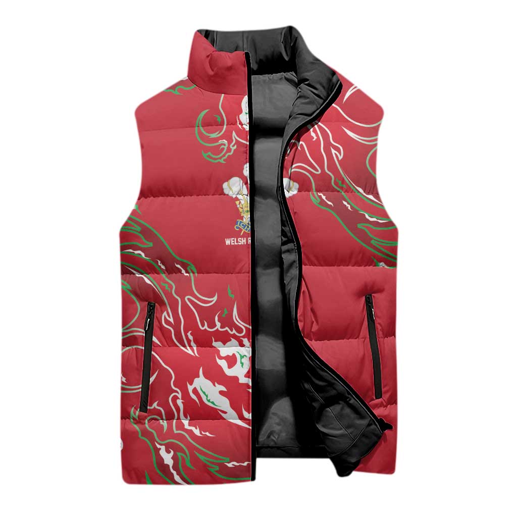 Custom Wales Rugby Pride Sleeveless Puffer Jacket Cymru Three feathers Flame Fire Style