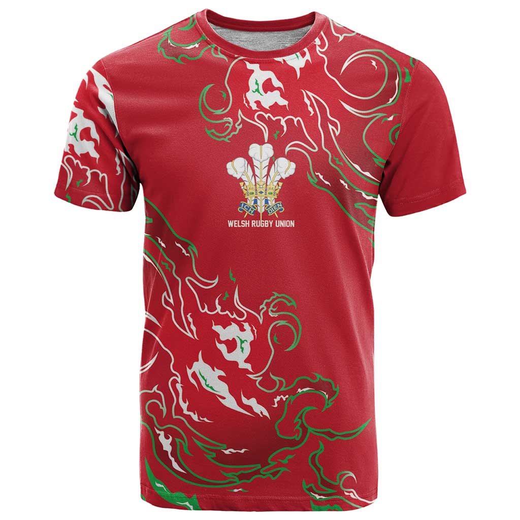 Custom Wales Rugby Pride T Shirt Cymru Three feathers Flame Fire Style