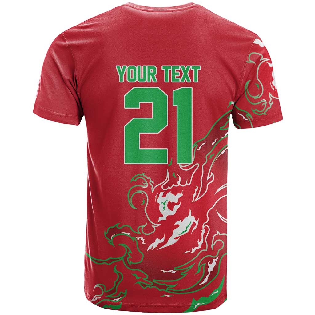 Custom Wales Rugby Pride T Shirt Cymru Three feathers Flame Fire Style