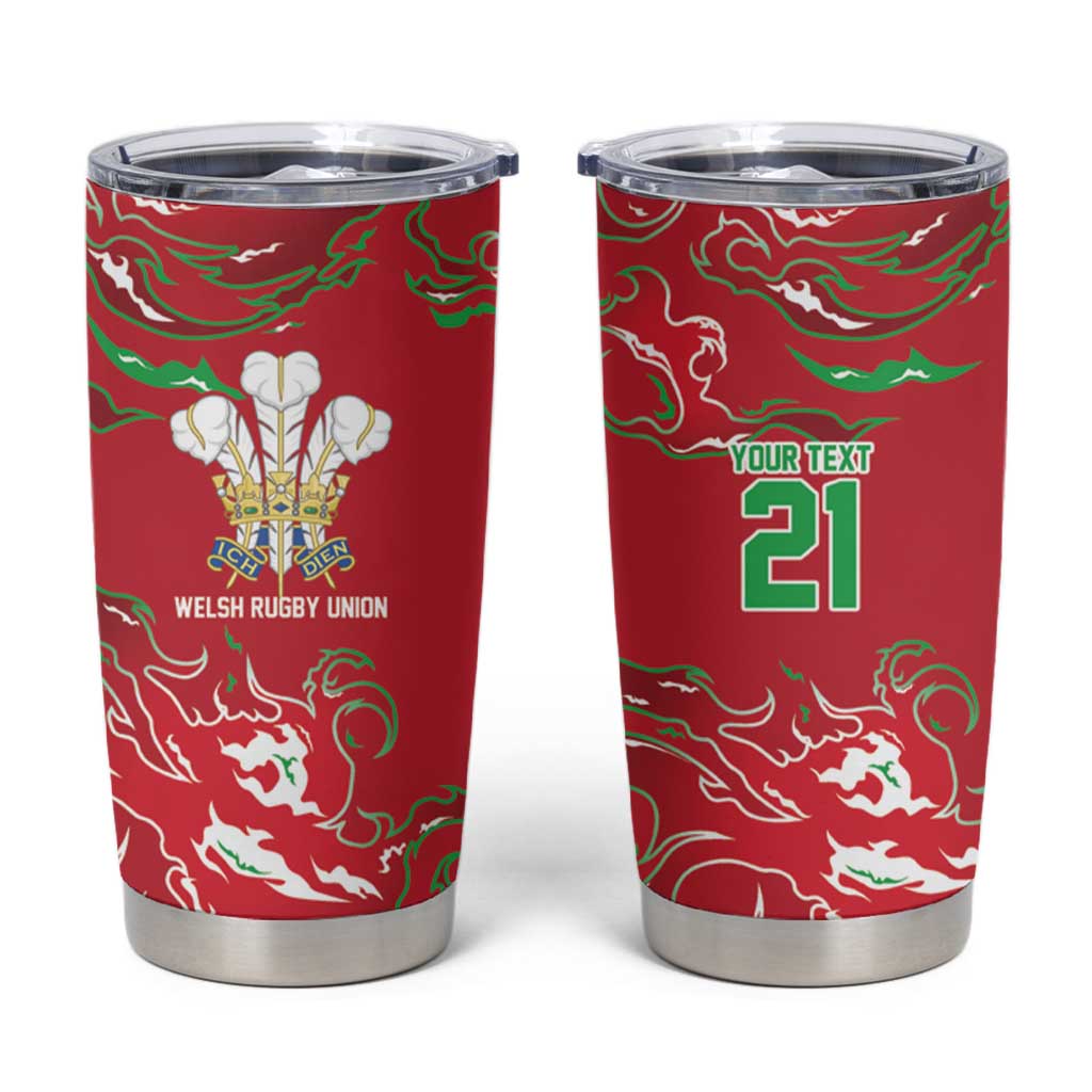 Custom Wales Rugby Pride Tumbler Cup Cymru Three feathers Flame Fire Style