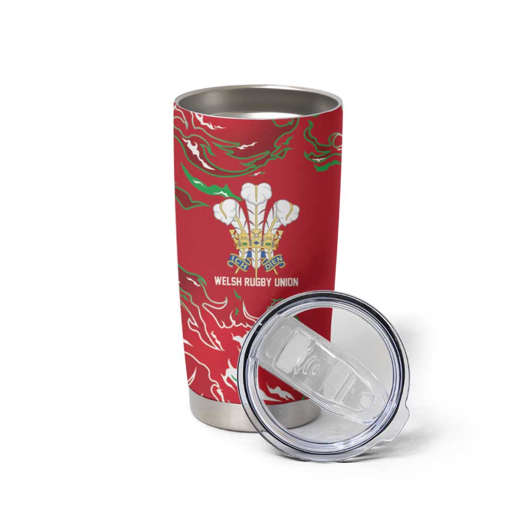 Custom Wales Rugby Pride Tumbler Cup Cymru Three feathers Flame Fire Style