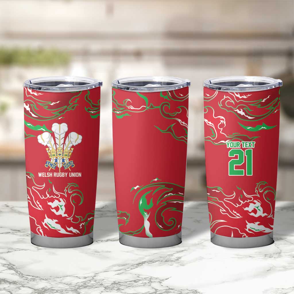 Custom Wales Rugby Pride Tumbler Cup Cymru Three feathers Flame Fire Style