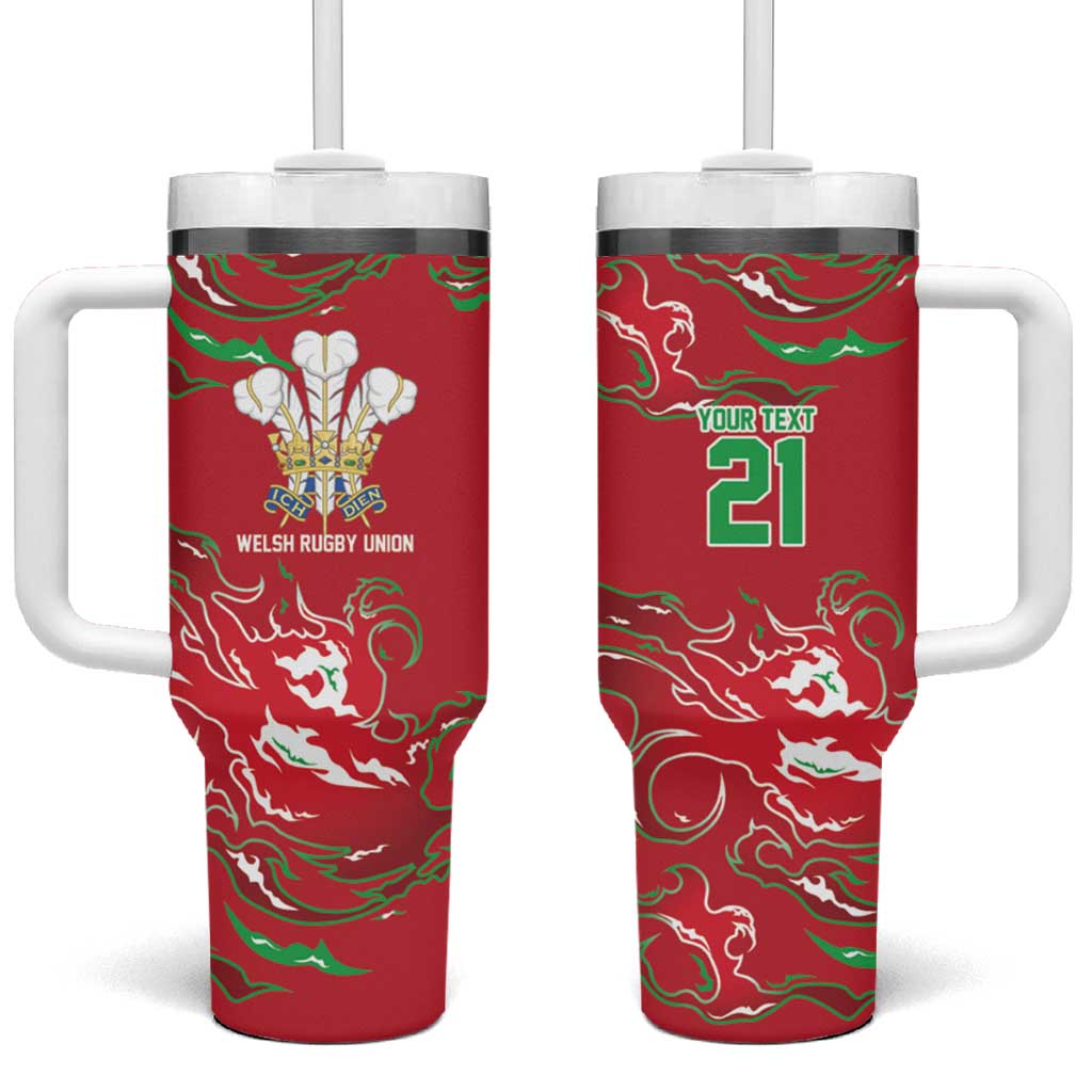 Custom Wales Rugby Pride Tumbler With Handle Cymru Three feathers Flame Fire Style