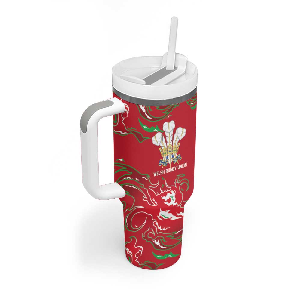 Custom Wales Rugby Pride Tumbler With Handle Cymru Three feathers Flame Fire Style