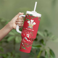 Custom Wales Rugby Pride Tumbler With Handle Cymru Three feathers Flame Fire Style