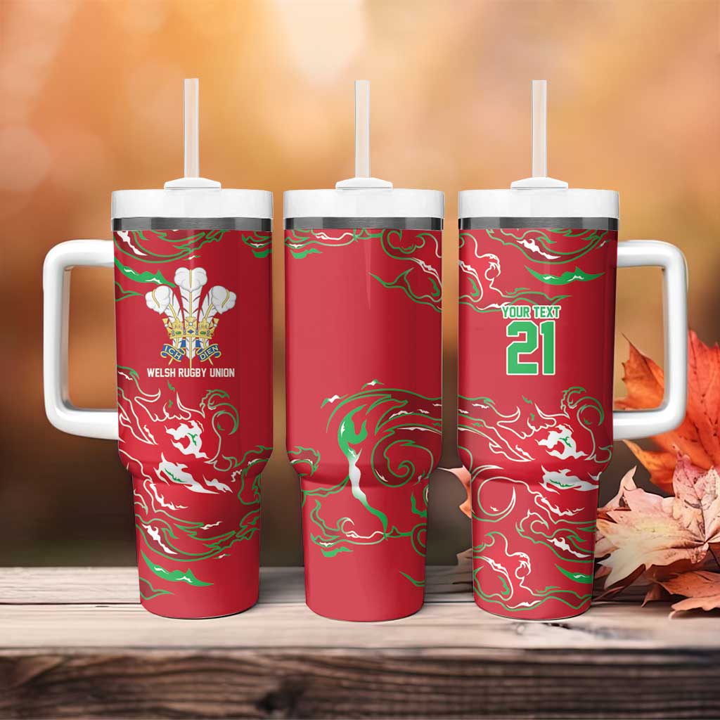 Custom Wales Rugby Pride Tumbler With Handle Cymru Three feathers Flame Fire Style